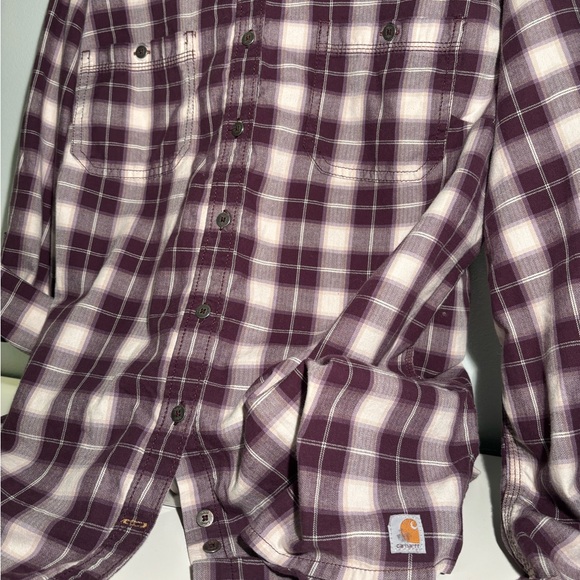 Carhartt Purple plaid button up w/ 3/4 cuff sleeve - Picture 3 of 4